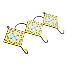 Yellow Turquoise Tiny Floral Tiles Hooks 