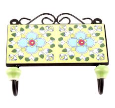 Yellow Turquoise Ceramic Floral Tiles Hooks