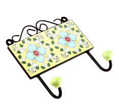 Yellow Turquoise Ceramic Floral Tiles Hooks