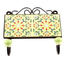 Yellow And Forest Green Leaf Ceramic Floral Tiles Hooks