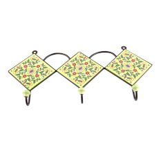 Yellow And Forest Green Leaf Flower Ceramic Tiles Hooks