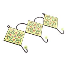 Yellow And Forest Green Leaf Flower Ceramic Tiles Hooks