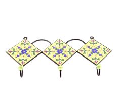 Yellow And Navy Blue Tiny Flower Ceramic Tiles Hooks