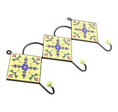 Yellow And Navy Blue Tiny Flower Ceramic Tiles Hooks