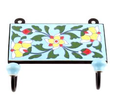 Turquoise And Yellow Tiny Flower Ceramic Tiles Hooks