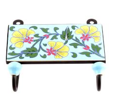 Turquoise And Forest Green Leaf Ceramic Floral Tiles Hooks