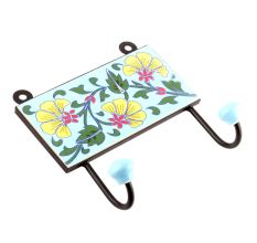 Turquoise And Forest Green Leaf Ceramic Floral Tiles Hooks