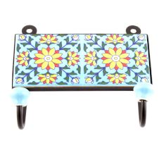 Turquoise And Yellow Sunflower Ceramic Tiles Hooks