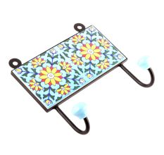 Turquoise And Yellow Sunflower Ceramic Tiles Hooks