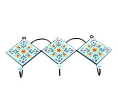 Turquoise And Red Tiny Flower Tiles Hooks