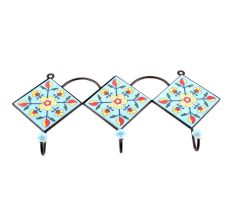 Turquoise And Yellow Tiny Flower Ceramic Tiles Hooks