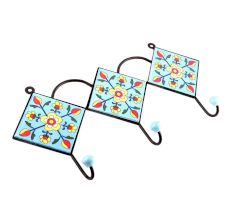 Turquoise And Yellow Tiny Flower Ceramic Tiles Hooks
