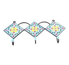 Turquoise And Yellow Ceramic Floral Tiles Hooks