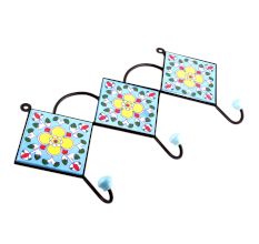 Turquoise And Yellow Ceramic Floral Tiles Hooks