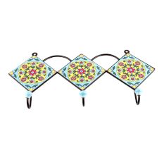 Turquoise Red Tiny Ceramic Floral Tiles Hooks