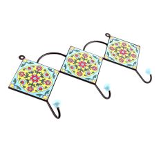Turquoise Red Tiny Ceramic Floral Tiles Hooks