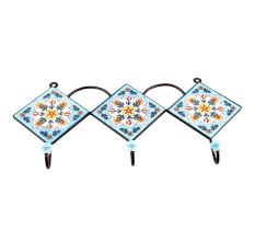 Turquoise Forest Green Leaf Ceramic Floral Tiles Hooks