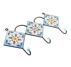 Turquoise Forest Green Leaf Ceramic Floral Tiles Hooks
