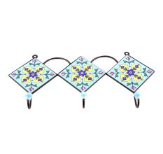 Turquoise Navy Blue Tiny Flower Ceramic Tiles Hooks