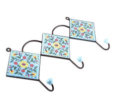 Turquoise And Yellow Wheel Flower Ceramic Tiles Hooks