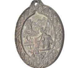 Engraved Brass Village Scene Pendent
