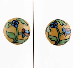 Long Yellow Floral Pull Bulb Ceramic Knob