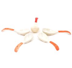 White And Orange Porcelain Soup Spoon Set Of 5