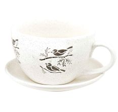 Bird On Branch Ceramic Cup Saucer Planter Pot