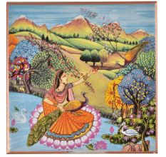 Indian Lady Forest Scene Peacock Ceramic Tile