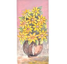 Handpainted Vase Yellow Flowers Ceramic Tile 