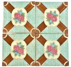 Roses And Border Backsplash Ceramic Wall Tile Set of 4