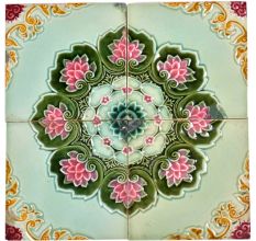 Lotus Border Backsplash Ceramic Wall Tile Set of 4