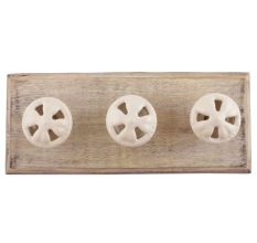 White Flower Ceramic Wooden Hooks 