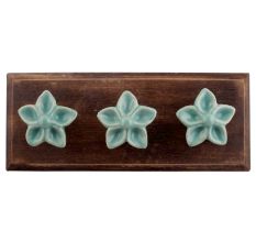 Sea Green Ceramic Flower Wooden Hooks
