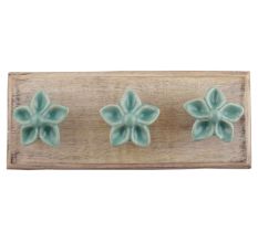 Sea Green Ceramic Flower Wooden Hooks
