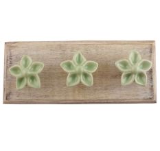 Pea Green Ceramic Flower Wooden Hooks