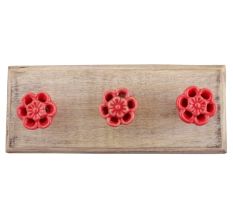 Red Tiny Flower Ceramic Wooden Hooks