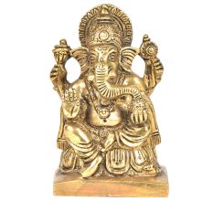 Brass 4 Hand Ganesha Sitting On a Raised Platform