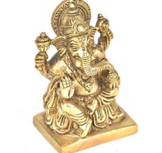 Brass 4 Hand Ganesha Sitting On a Raised Platform