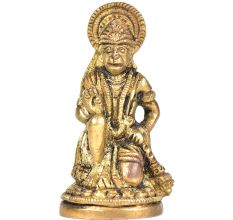Brass Hanuman Seated On A Raised Platform