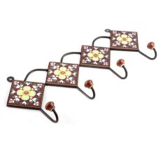 Brown And Yellow Ceramic Floral Tiles Hooks