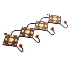Brown And Yellow Ceramic Sunflower Tiles Hooks