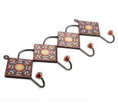 Brown Ceramic Floral Tiles Hooks Online