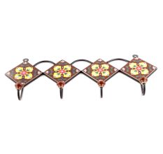 Brown And Yellow Ceramic Floral Tiles Hooks Online