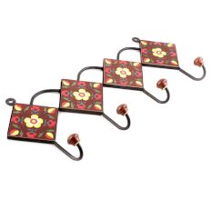 Brown And Yellow Ceramic Floral Tiles Hooks