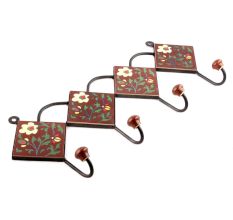 Brown And White Flower Ceramic Tiles Hooks