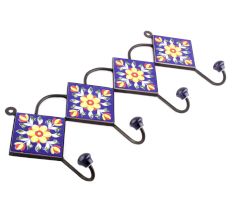 Navy Blue And Yellow Tiny Flower Ceramic Tiles Hooks