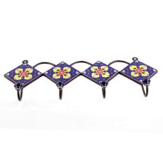 Navy Blue And Yellow Ceramic Flower Tiles Hooks