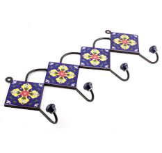 Navy Blue And Yellow Ceramic Flower Tiles Hooks