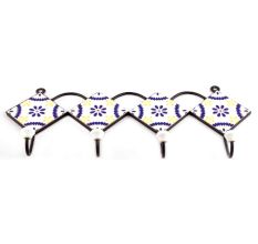 Navy Blue And White Tiny Flower Ceramic Tiles Hooks